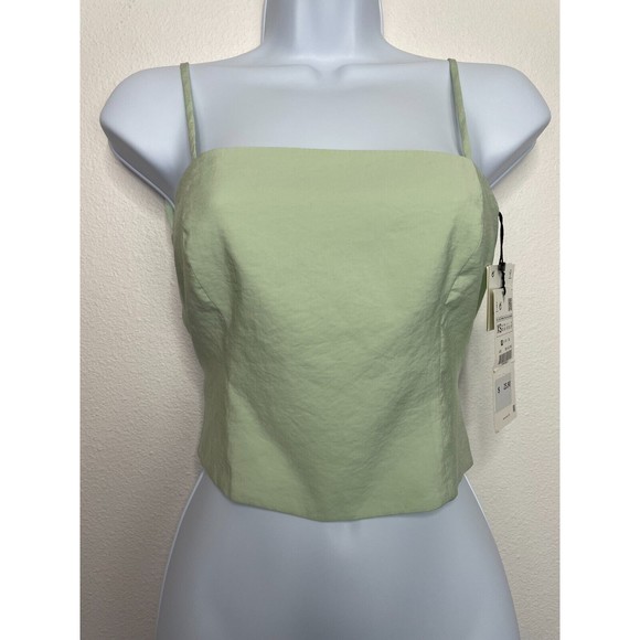Zara XS Flowy Crop Top Mint Green Strappy Lace Up Back Square Neck New - Picture 6 of 16